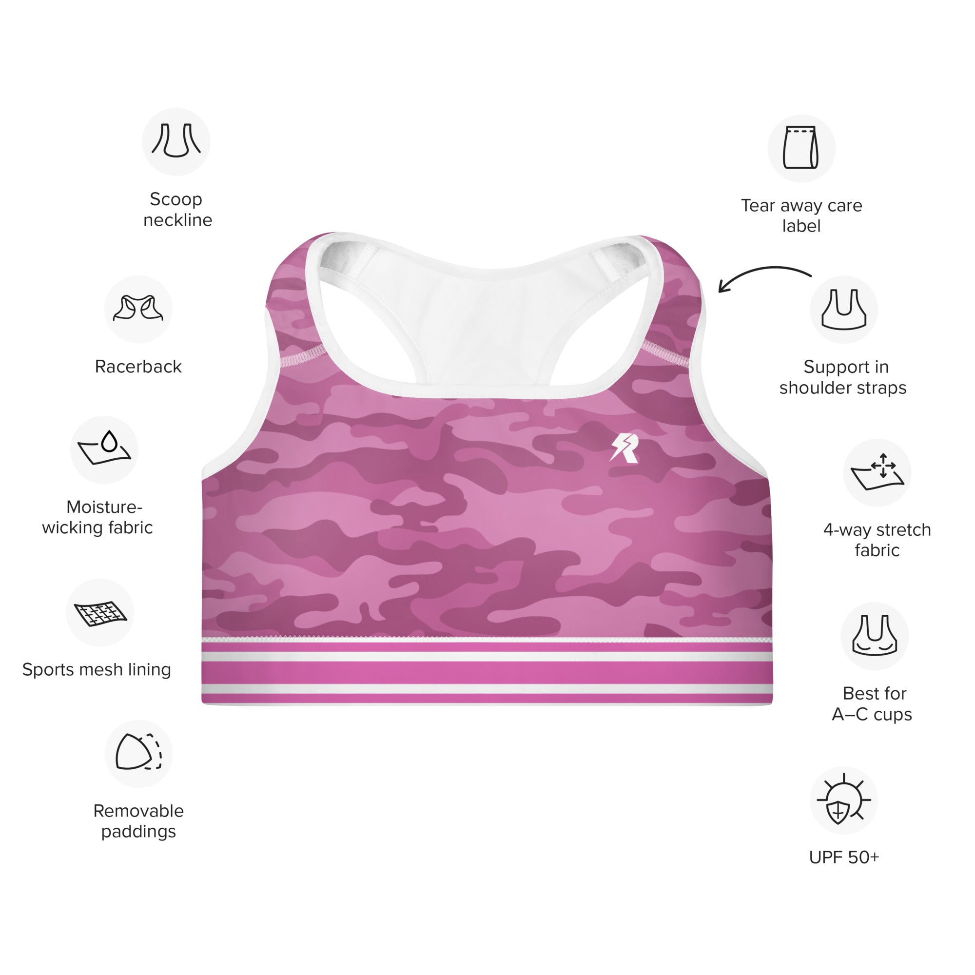 Pink Camo Print Sports Bra